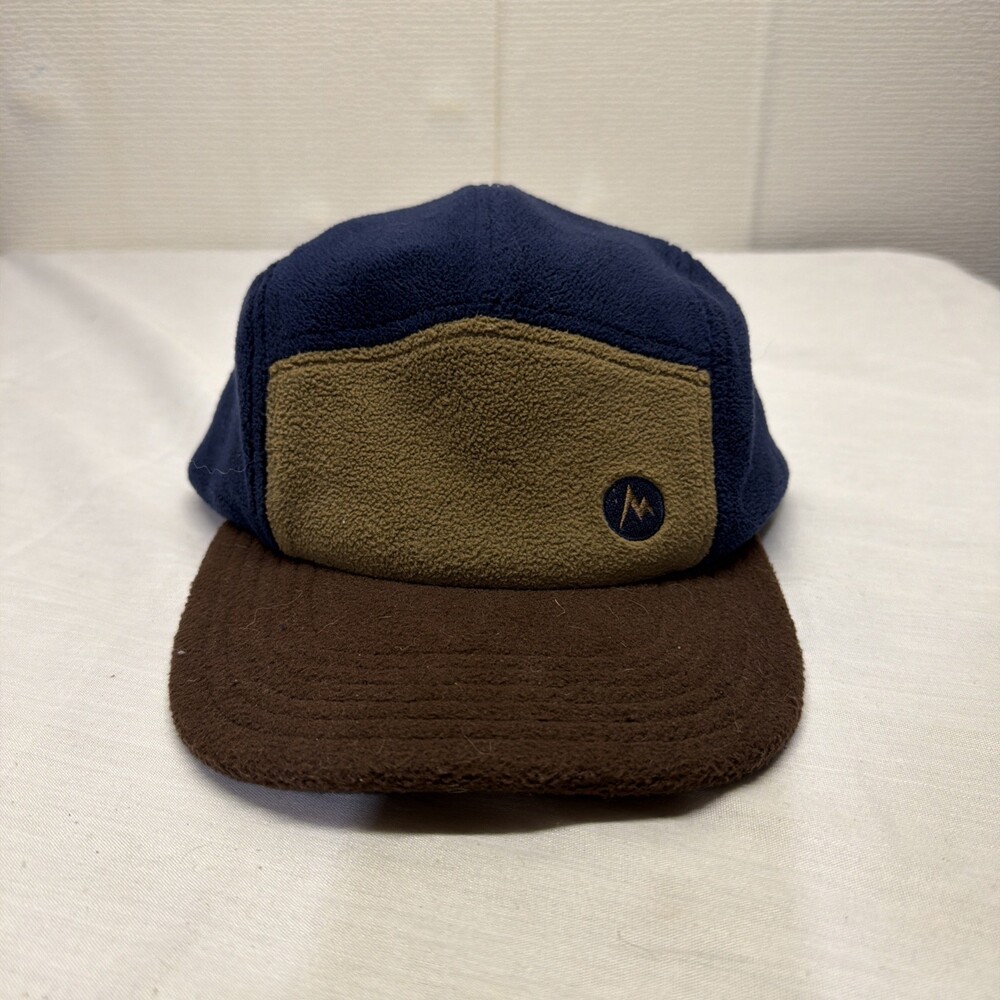 Marmot Hat Strapback 5 Panel Blue Brown Fleece Camp Camper Outdoors Cap Snow Men
